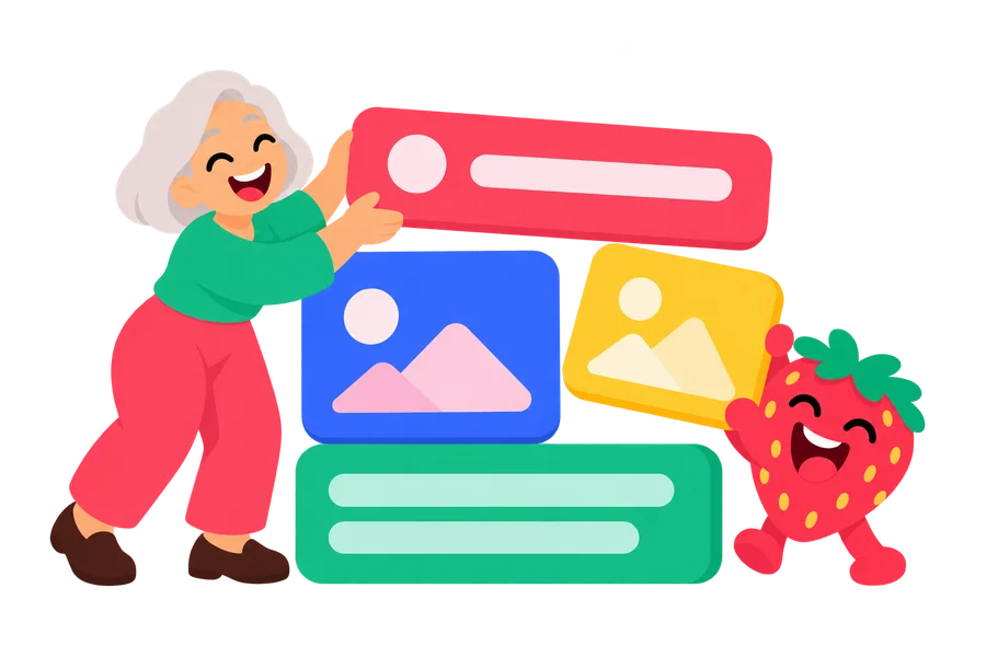 A founder arranging colorful content blocks with Berry